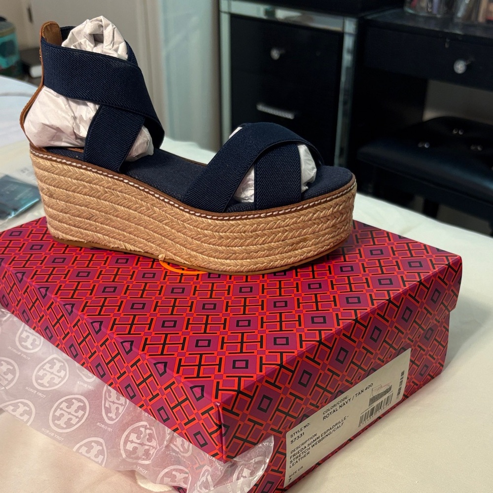 Tory Burch Dark Blue and Tan